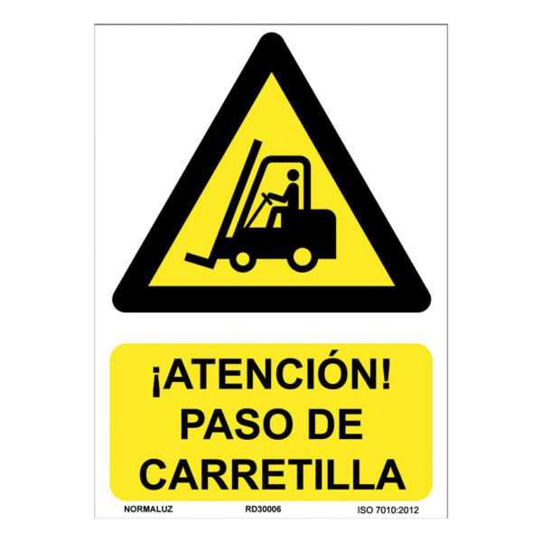 Señal peligro atencion paso de carretilla pvc 0,7mm 210x300mm