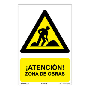 Señal peligro atencion zona de obras pvc 0,7mm 210x300mm