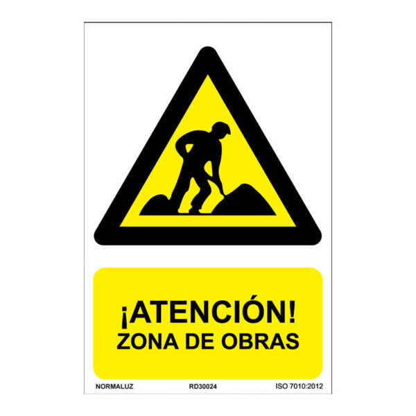 Señal peligro atencion zona de obras pvc 0,7mm 210x300mm