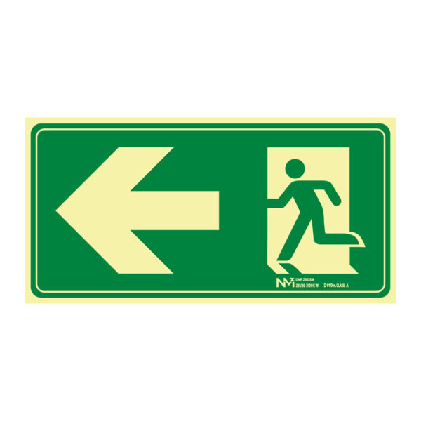 Señal evacuación flecha izquierda pvc 1mm clase a distancia de vision